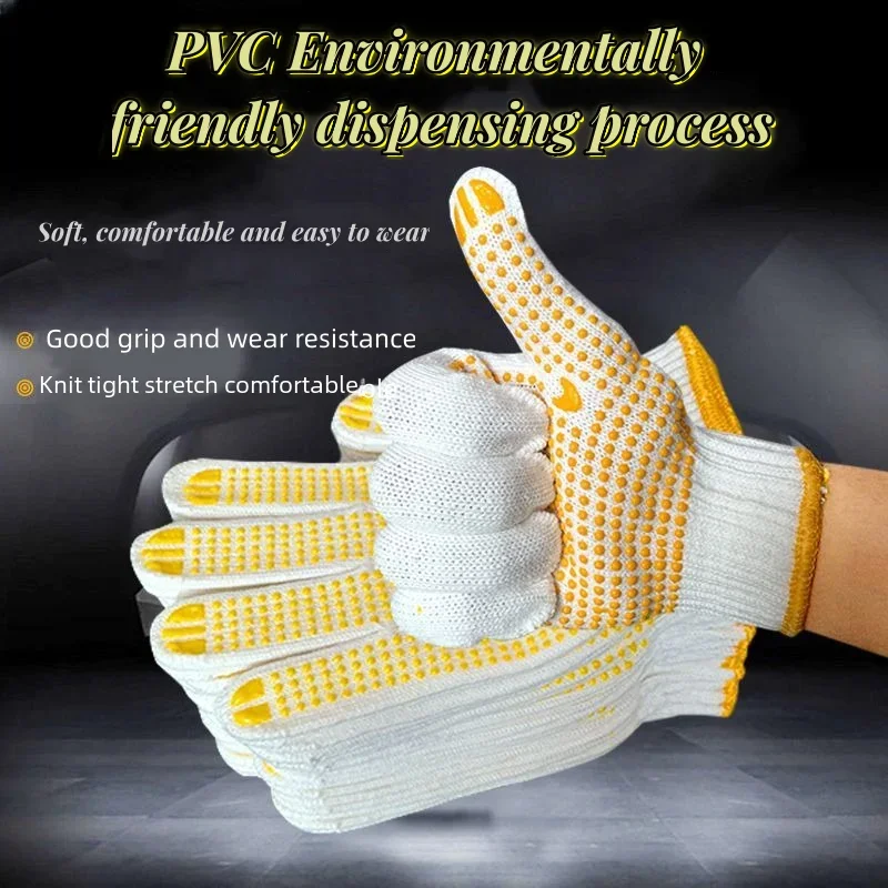 12 Pairs Cotton Polyester String Knit Shell Safety Protection Work Gloves, Painter Mechanic Industrial Warehouse with Dots,