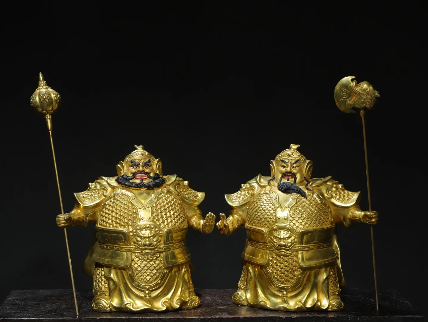 Old Bronze Gilded Painted Face Heha, two generals General Door God a set immortal Standing Buddha Worship Hall Town house