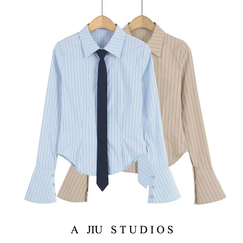 

Sweet Cool High School Sle Striped Slim Fit Long Sve Женский воротник irt Универсальный базовый слой Верх Своизируемая основа...