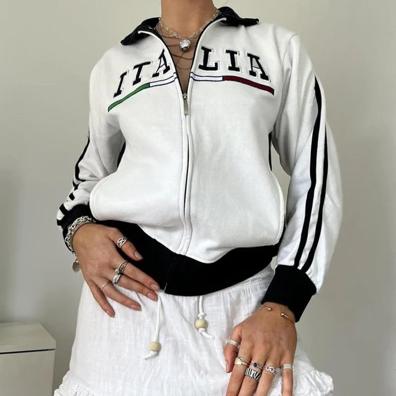 

2025 Autumn/Winter Retro Hoodie Embroidered Contrast Splicing Sportswear Street Zipper Jacket
