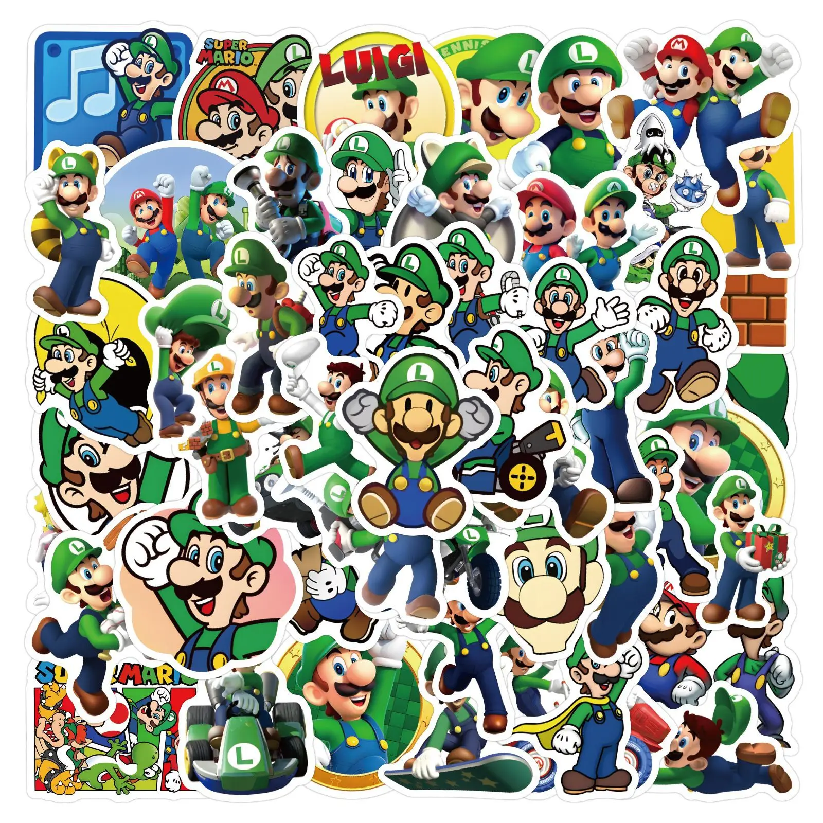 63Pcs/Set Super Mario Bros Stickers Kawaii Luigi Skateboard Bicycle Guitar Laptop Waterproof Stiker Anime Stickers Graffit