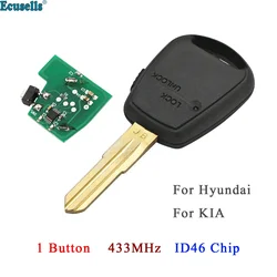 1 Button Remote Key Fob 433MHz ID46 Chip for Hyundai Accent, for Kia Rio Picanto Soul Venga Ceed No Light HYN12 Blade