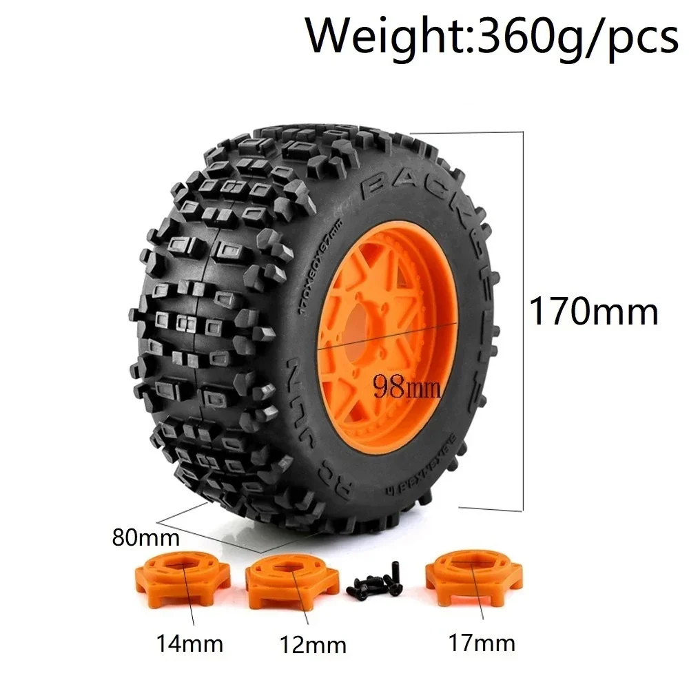 

CatRC 4Pcs 170mm 3.8" 1/7 1/8 Monster Stunt Truck Tire 12mm 14mm 17mm Wheel Hex for TRAXXAS Sledge ARRMA KRATON Outcast Tamiya H