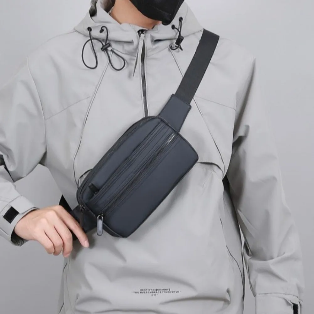 Portable PU Men's Waist Bag Lightweight Adjustable Crossbdoy Chest Bag Multilayer Multifunctional Running Pouch Belt Gym