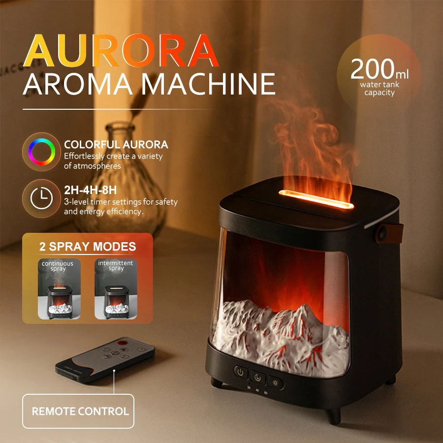 Aurora Aroma Diffuser7 Color Light, 200ml, 2-8H Timer, Dual Mist Modes, Essential Oil Humidifier, Quiet Mist