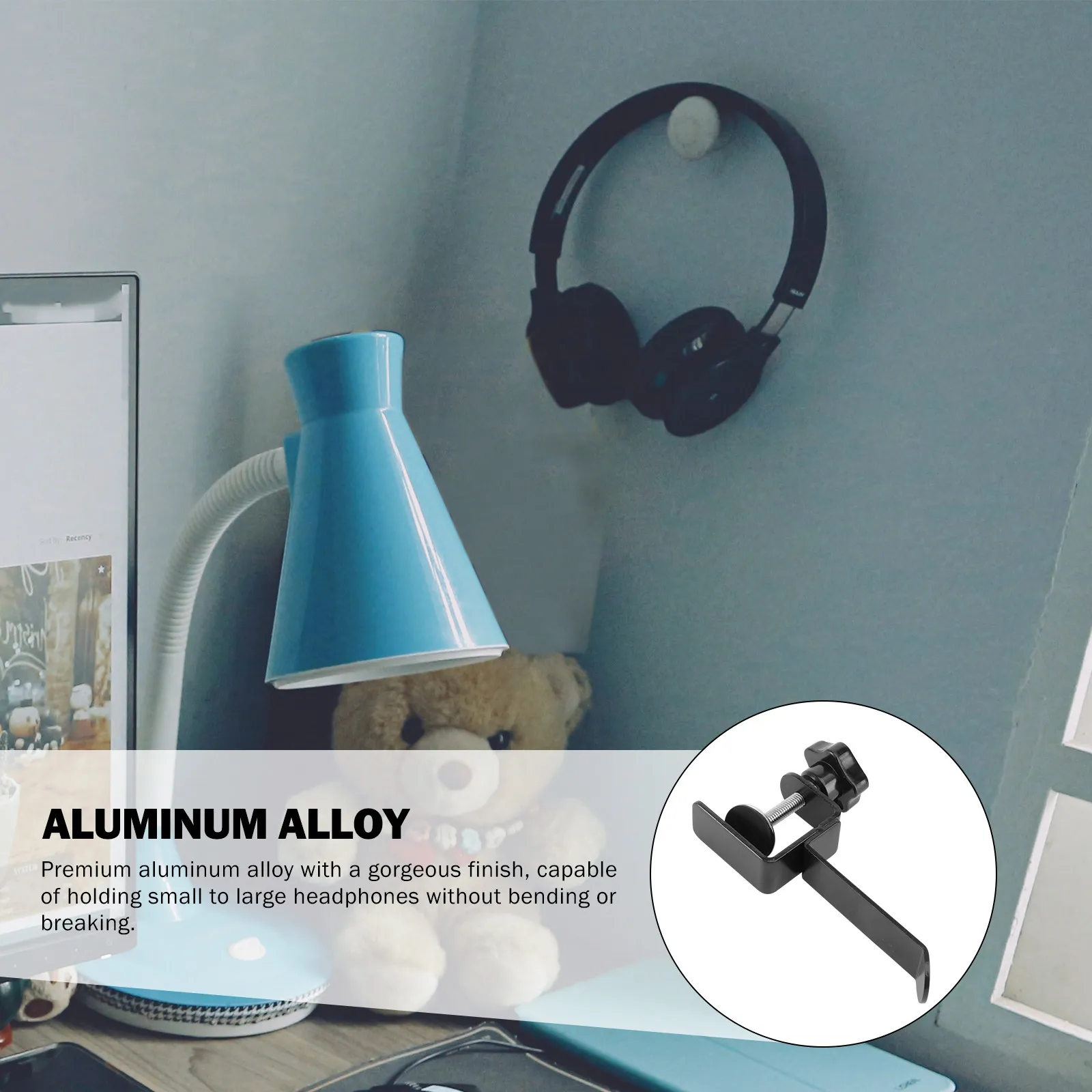 Premium Aluminum Headphone Stand Holder Hanger Mount Universal Fit for All Headsets Space Saving Desktop Organizer for Home Work