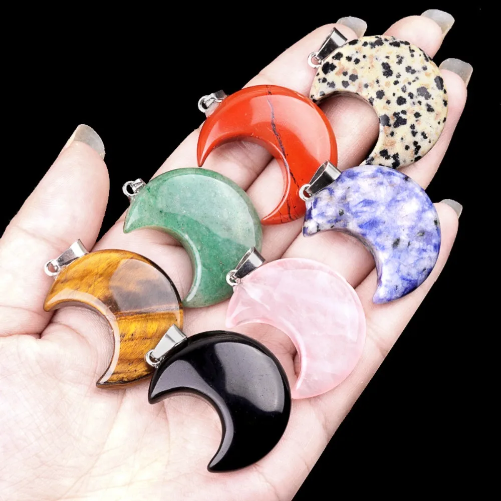 30mm Moon Shaped Natural Stone Hanging Decoration Crescent Quartz Reiki Healing Assorted Gemstone Home Decor Gifts