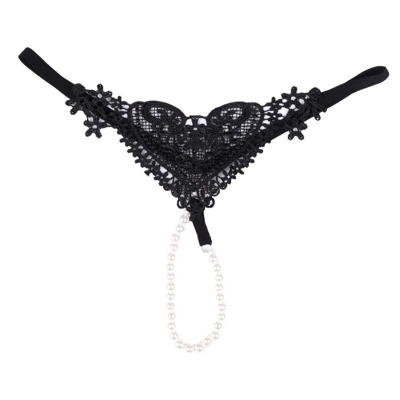 Seamless Crotchless Underwear Women Erotic Floral Embroidered Beading Sexy Lingeries Female Lace Hollow Out Pearl Panties
