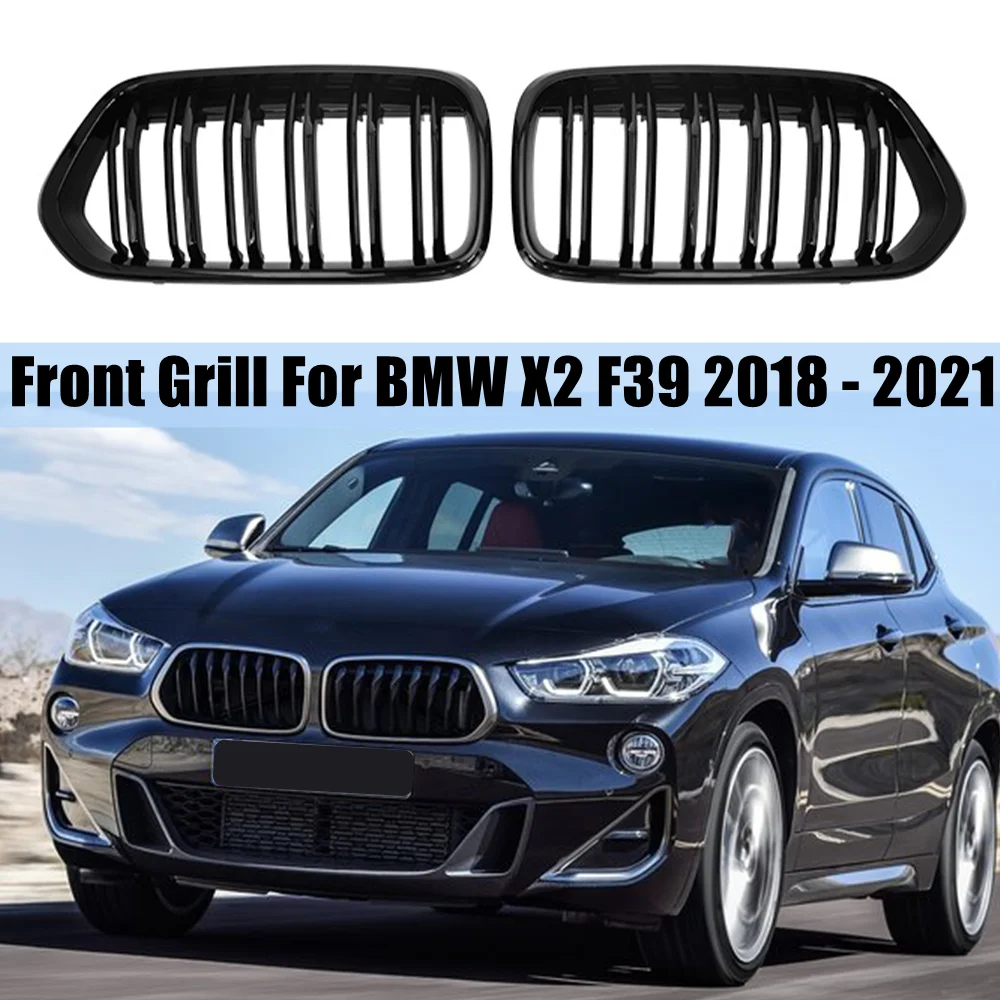 

Car Front Kidney Grille For BMW X2 F39 2018 2019 2020 2021 Racing Grills Double Line Black Replacement Parts Car Accessories