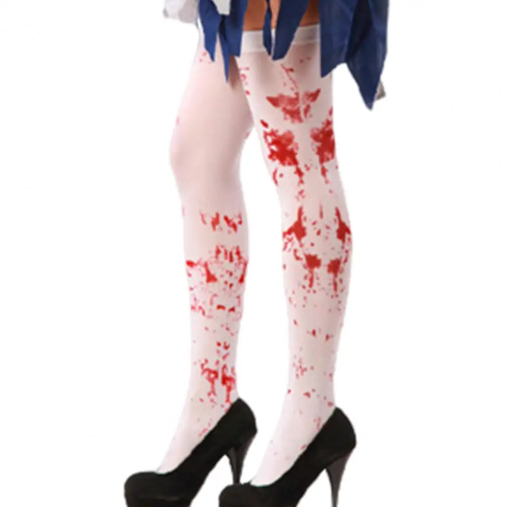 Blood Stain Socks Zombie Nurse Halloween Costume Thigh High Socks Cosplay Blood Stains Masquerade Party Accessories for Thriller