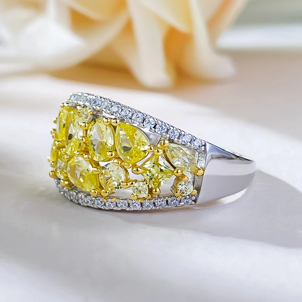 Vinregem Citrine High Carbon Diamond Gemstone Cocktail Party Ring For Women 100% 925 Sterling Silver Fine Jewelry Gift Wholesale