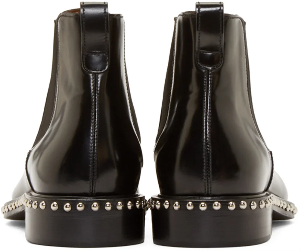 Personalized Customized Handmade Sliver Rivets Decoration Wedge Men Patent Leather Cheslea Boots