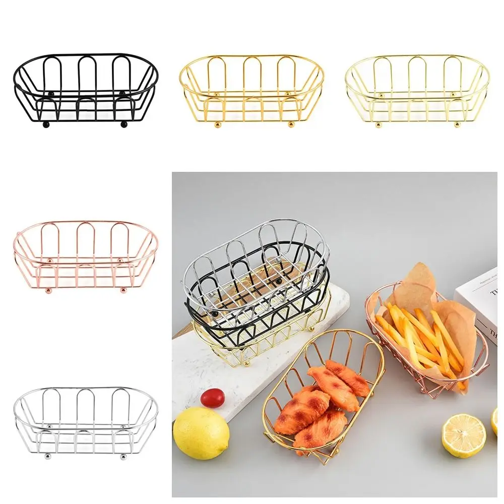 Creative Carbon Steel French Fries Basket Reusable Rust-proof Fried Chicken Chip Storage Basket Mini Snack Bucket for Kitchen