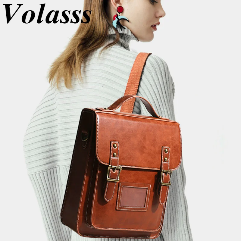 VOLASSS British Style Women Cambridge Backpacks For School Teenagers Girls School Bag Anti Theft  PU Leather Satchels Backpack