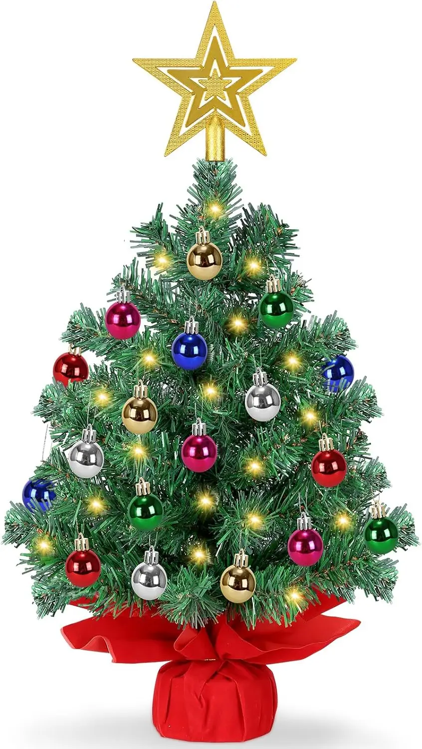 

24' Pre-lit Artificial Christmas Tree with 50 LED Lights, 8 Modes, Timer, Star Topper & 30 Ornaments, Battery-Powered Tabletop D