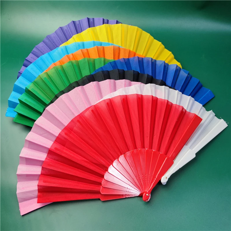 Plastic Bone Fan Silk Cloth Blank Folding Fan Chinese Style Dance Fan Solid Color Taichi Plain Morning Exercise DIY Craft Paint