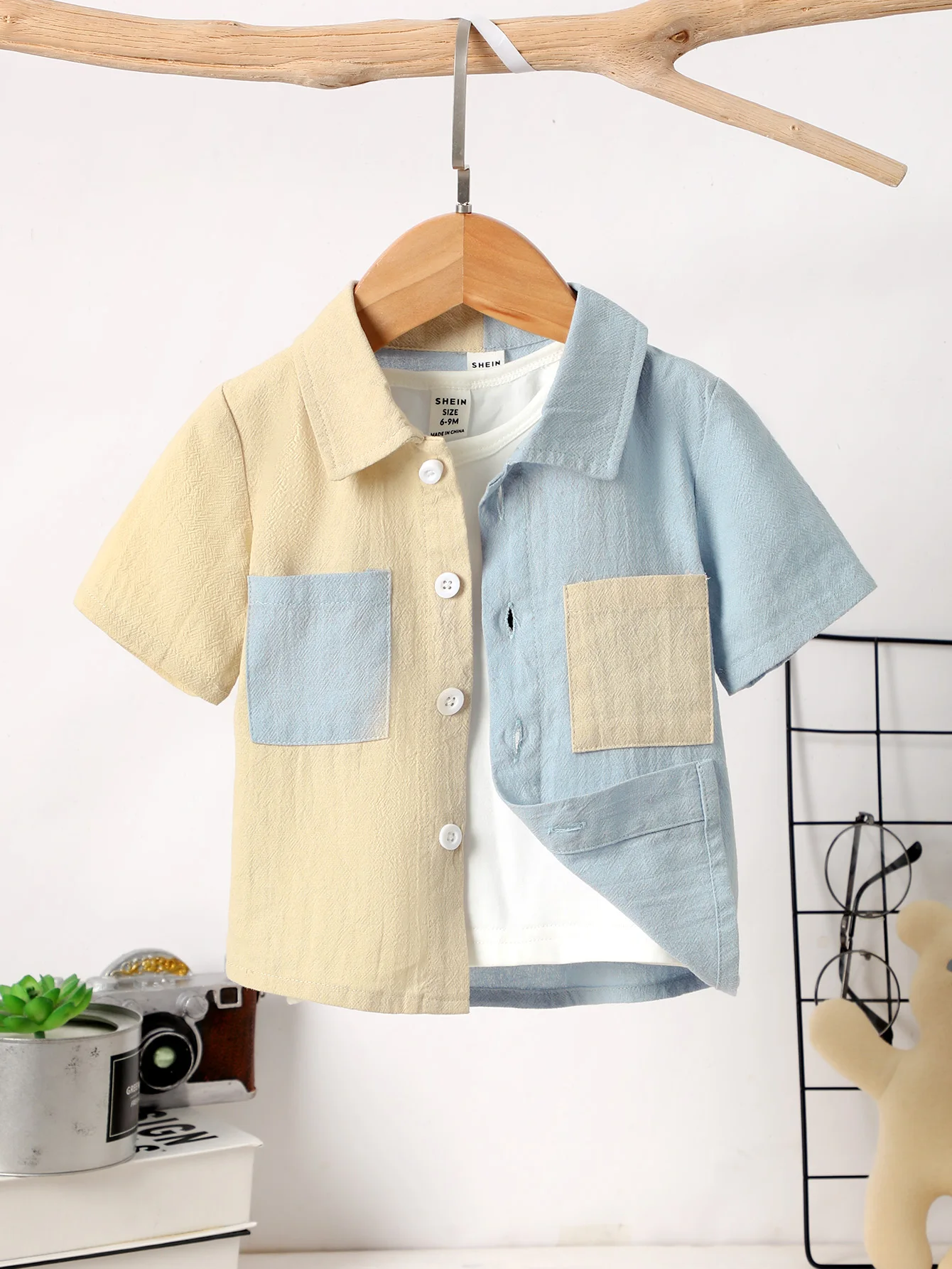 Spring And Summer Male Children Short-Sleeved Matching Color Outside Polo Shirt Top Pocket Lapel Handsome Thin Small Coatt-Shirt