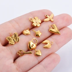 6Pcs/Lot Mini Star Heart Angle wing Charms Stainless Steel Pendant For Necklace Bracelet Anklet Accessories