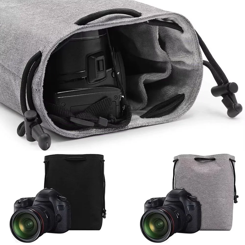

Easy To Carry Waterproof Camera Bag Lightweight Durable Lens Drawstring Pouch Compact Fleece Photography Protective Bag Outdoor