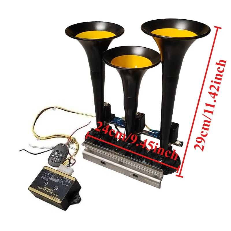 125DB LED 12/24V 15-tone 3-Tube Modification Truck Train Trailer Loud Electric Horn Solenoid Valve Loud Speaker Siren Air Horn
