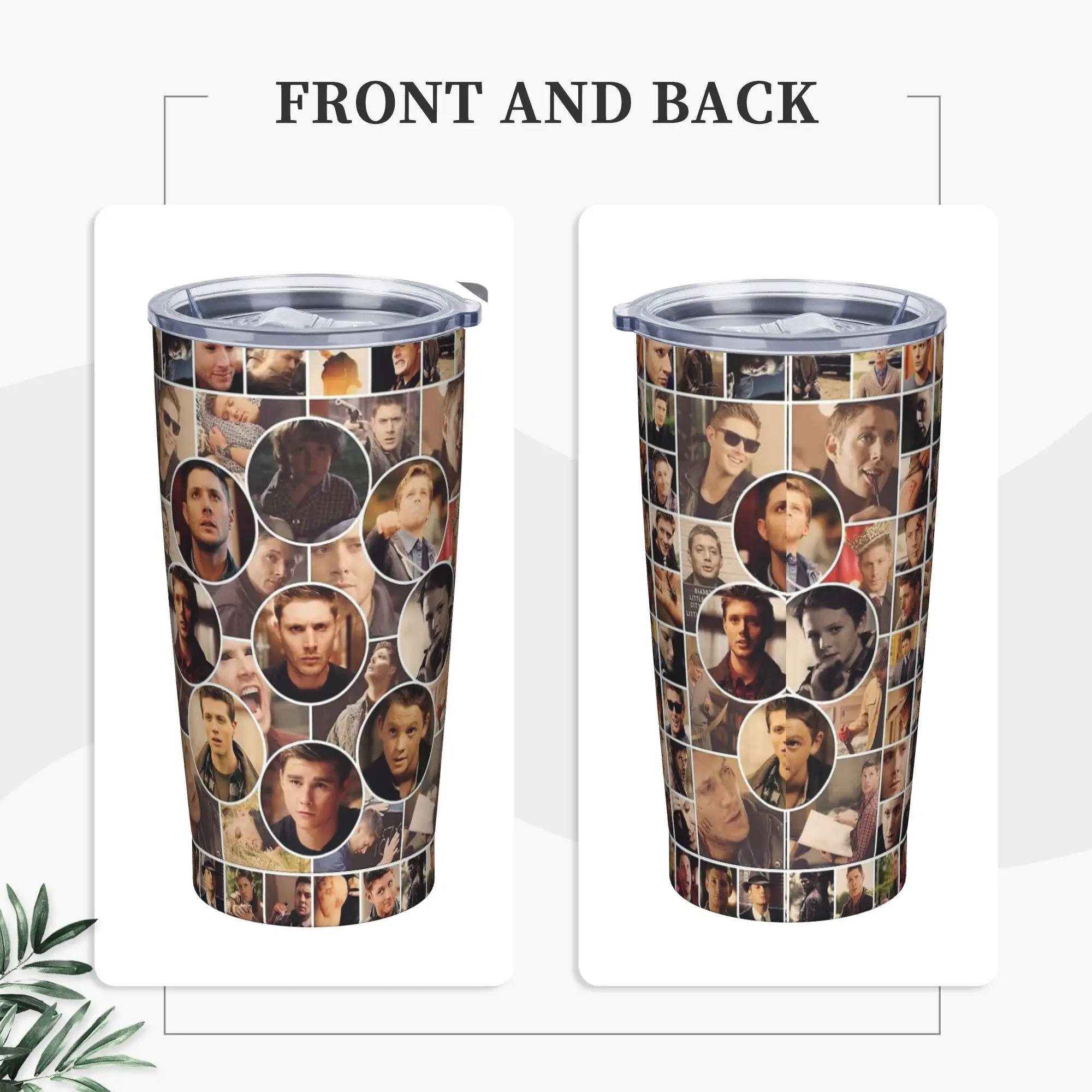 Jensen Ackles collage Tumbler Vacuum Insulated Supernatural Movie Coffee Cups Stainless Steel Car Mug Water Bottle, 20oz