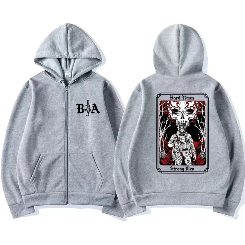 Vintage Hard Times 2025 Brothers In Arms Double Sided printed Zipper Hoodie Men women harajuku Sweatshirt Unisex Fleece pullover