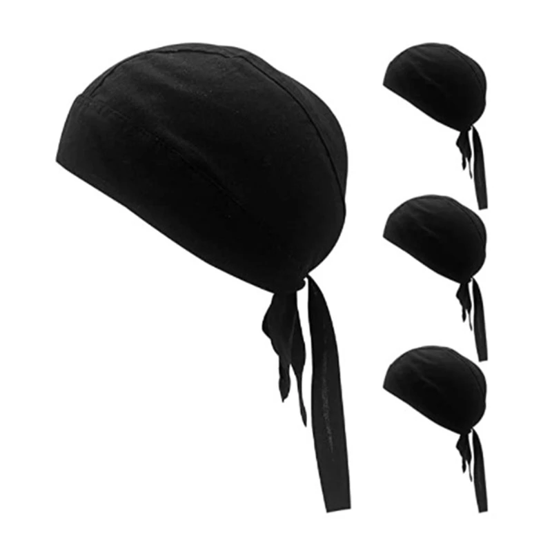 4 Pieces Sweat Wicking Head Wrap Helmet Liner Skull Cap Breathable Dew Do Rags For Outdoor Activities Black