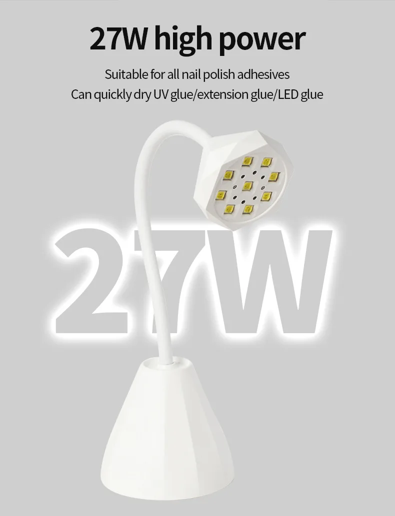 Mini Desktop UV LED Nail Art Lamp Charging Version Quick Drying Curing Phototherapy Lamp for Nail Care
