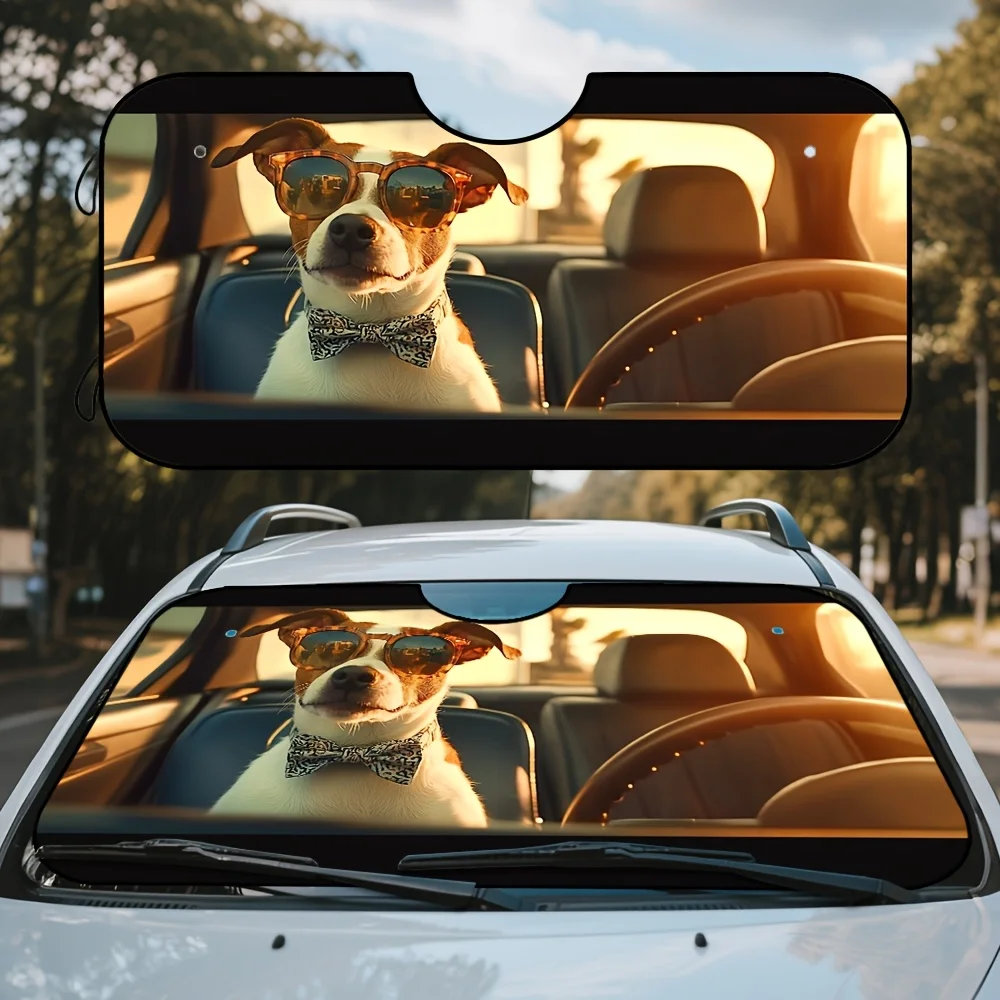 Parasol para parabrisas de coche con bonito diseño de perro Jack Russell Terrier (JRT), visera plegable para calor, cara de cachorro blanca y marrón, 1 ud.
