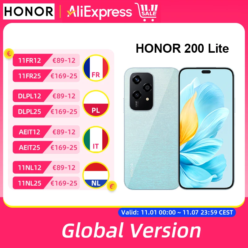 New Global Version  HONOR 200 Lite 5G Smartphone MediaTek Dimensity 6080 108MP Main Camera 4500mAh Battery 6.7