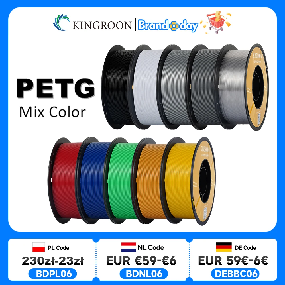 KINGROON PETG 3D Printer Filament 1.75mm 5KG 10KG Mix Color 3D Printing Material 1kg/roll  petg Plastic For FDM 3dprinter