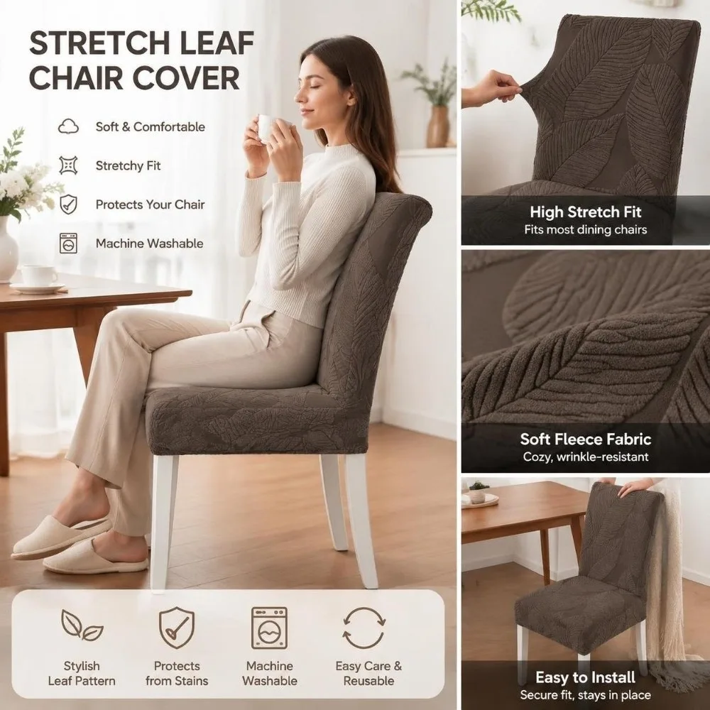 Full Cover Stretch Dining Chair Cover 3D Leaf Woven Elastic Chair Cover Stain Resistant Scratch Proof Jacquard Chair Cover