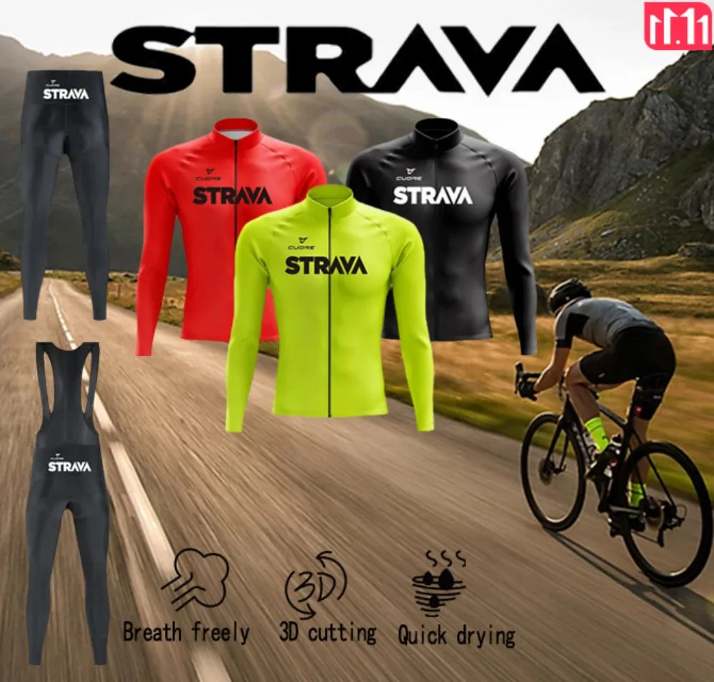 STRAVA Men's Jacket Jersey Road Mountain Bike Long Sleeve Cycling Cycling Sports Outdoor Camping Christmas Cycling Gear Gifts