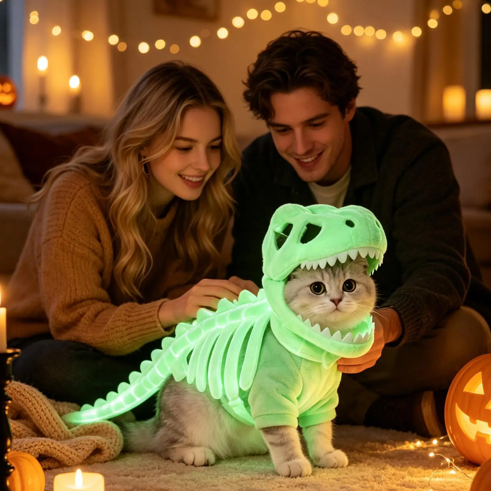 Soft Plush Glowing Dinosaur Skeleton Pet Costume Funny And Cute Halloween Role Play Ensemble For Cats And Small Dogs