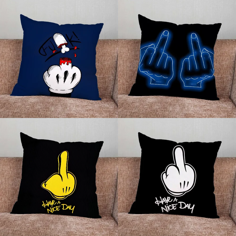 Cartoon Middle Finger Pillow Case For Home Bedroom Car Office Decoration Living Room Sofa Cushion Cover Suitable