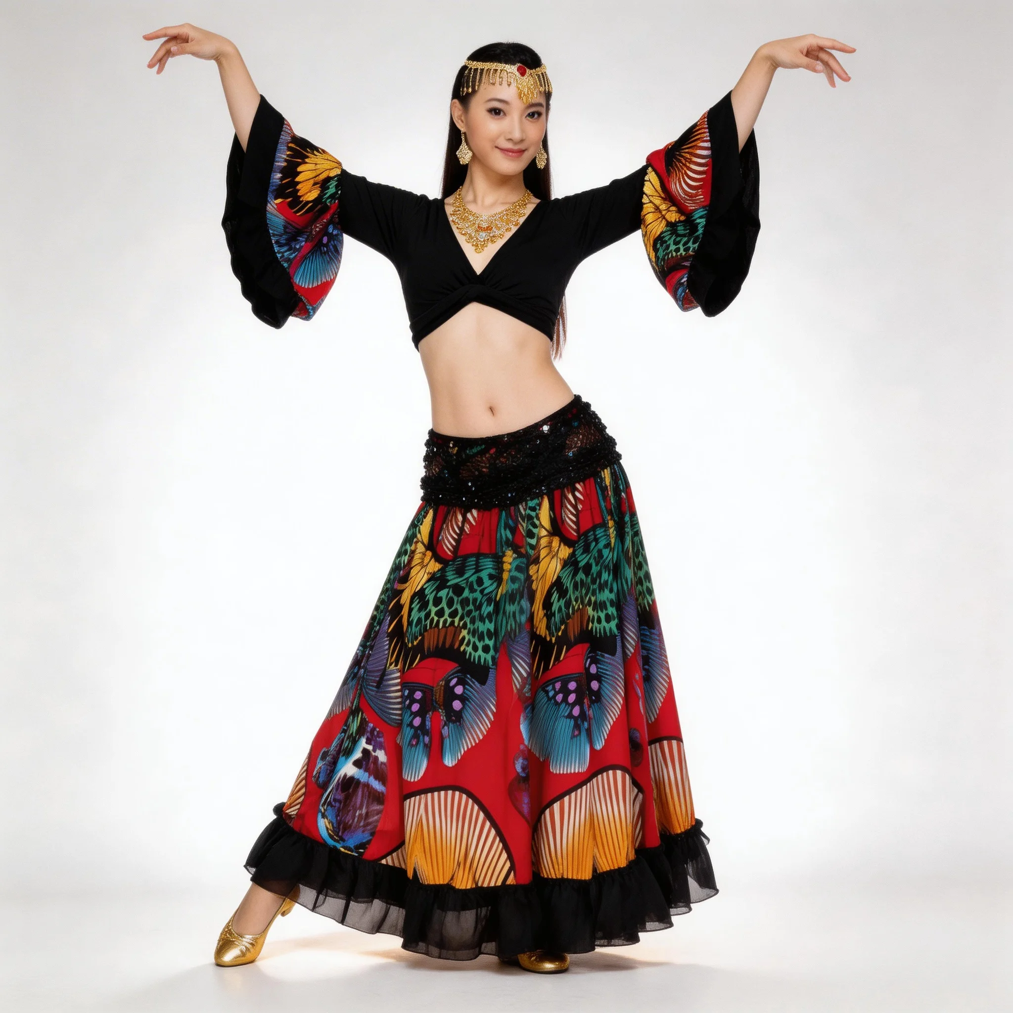 Degree Flower Printed Gypsy Skirt Belly Dance Tribal Clothing Bellydance Costume Flamenco Clothes Spanish Stage Show Egypt