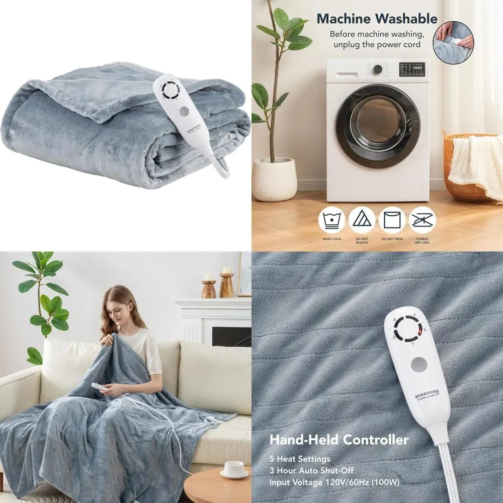

Двустороннее электрическое одеяло из велюрового флиса, 5 режимов нагрева, автоматическое отключение, уютное для дивана, кровати, офиса, 50 x 60, цвет: полярный синий