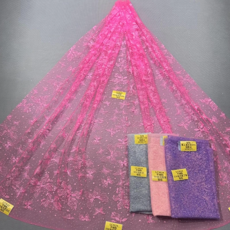 

10 Yards Noctilucent Sose Red No Loss Of Followers Wedding Dress Fabric with Mesh Gold Spray Lace 150cm Wedding Party Spray gold