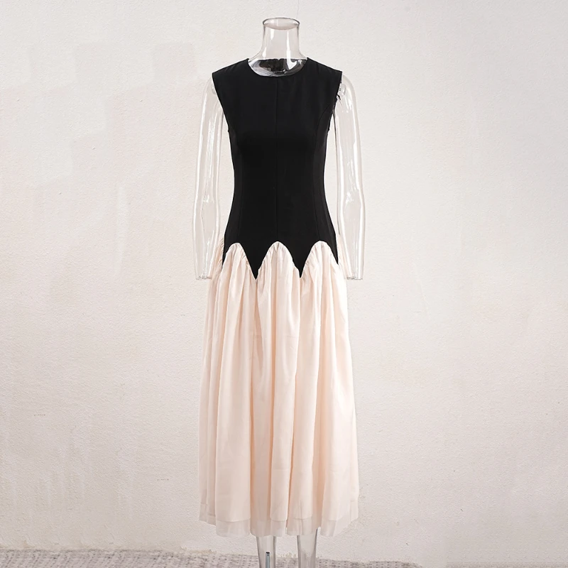 

Vintage O-neck Loose Female Long Dress Summer Elegant Patchwork Women A-line Dress Ladies Vestidos