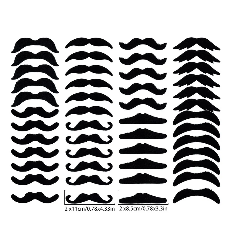 48 Piezas de Bigotes Postizos Autoadhesivos, Patillas Retro Divertidas Negras, Accesorios para Fiestas de Disfraces de Halloween y Navidad