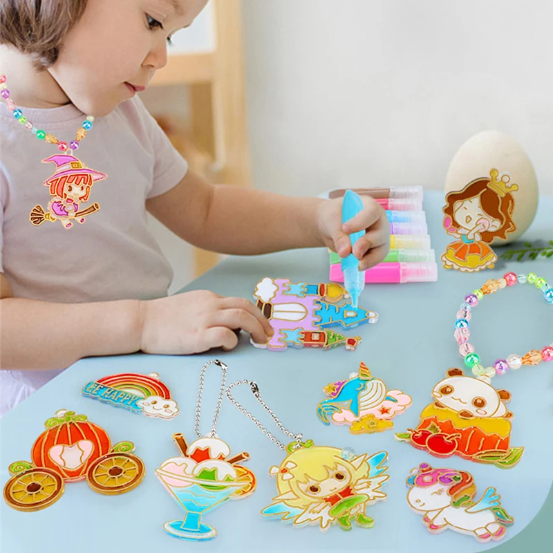 Children DIY Handmade Crystal Glue Painting Air-Dried Toy Set Girl Graffiti Coloring Gift No-bake Educational Art Kits Bracelet