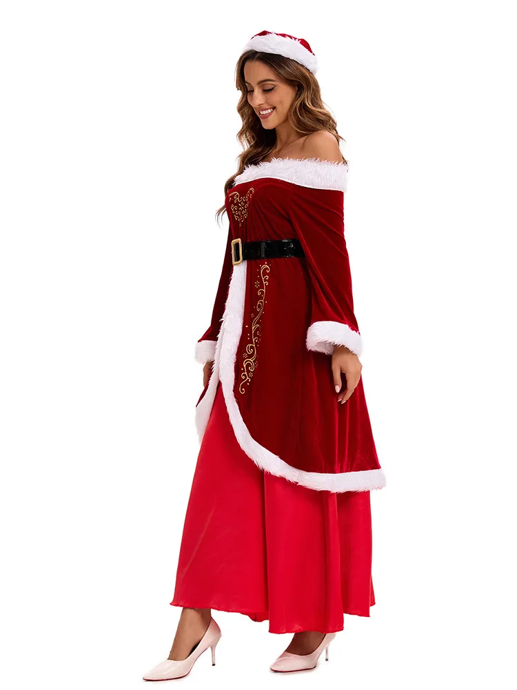 Adults Christmas Dress with Hat Fashion Stage Costume Long-sleeved Dress Women Silm Shirt Cosplay Festival Costume Y2k Clothes