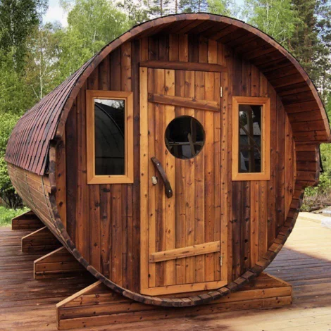 Wholesale Costom Traditional 3-4 Person Outdoor Panoramic Cedar Barrel Sauna