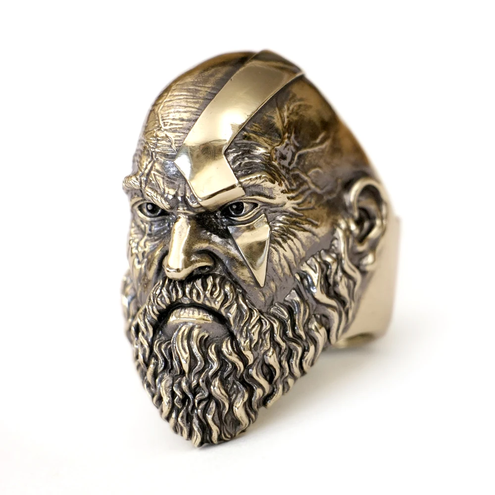 Huge Heavy Brass God Of War Kratos Ring Punk Jewelry BK429 Open US Size 8~15