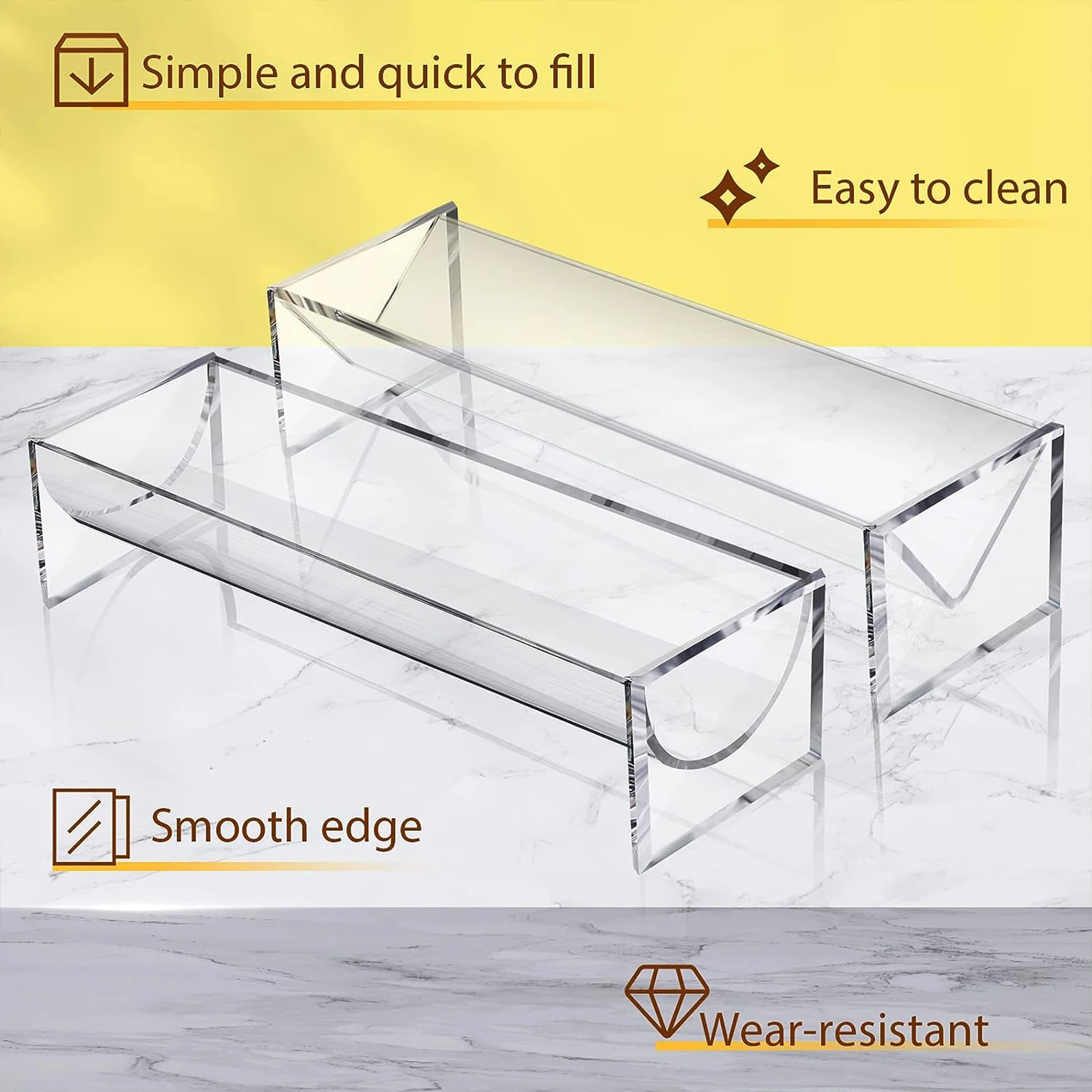 22x7x5cm Acrylic Serving Tray for Crackers&Appetizers Rectangular Party Snack Holder Non-Slip Food Display Stand Party Supplies