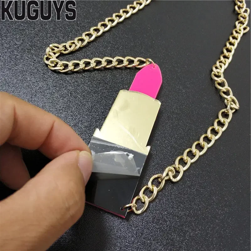 KUGUYS Fashion Jewelry Sets Acrylic HipHop Large Pendant Necklace For Women Lipstick Long Earrings