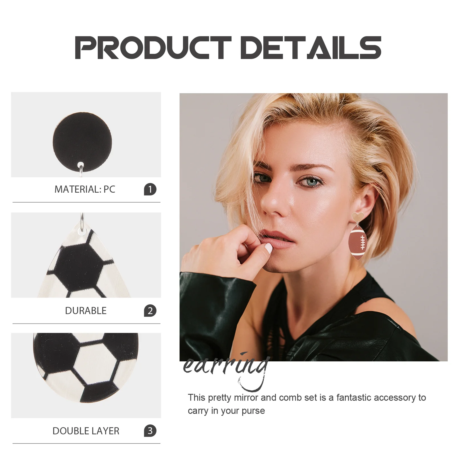 

2Pairs Soccer Drop Dangle Earrings Women Girls Pendant Jewelry Wedding Party Ceremonies Decor Football Earrings