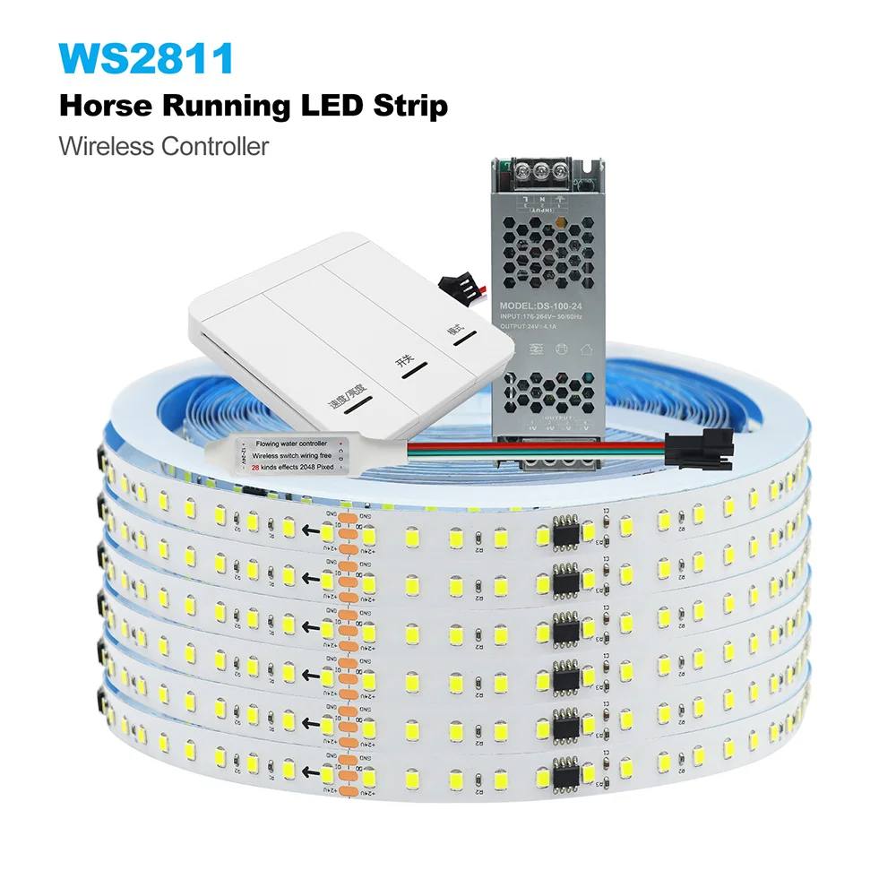 

LED Strip WS2811 2835 SMD 24V DC Running Water Flowing Light Controller Flexible Tape 120Led IP30 5m 10m Wall Switch Power Kit