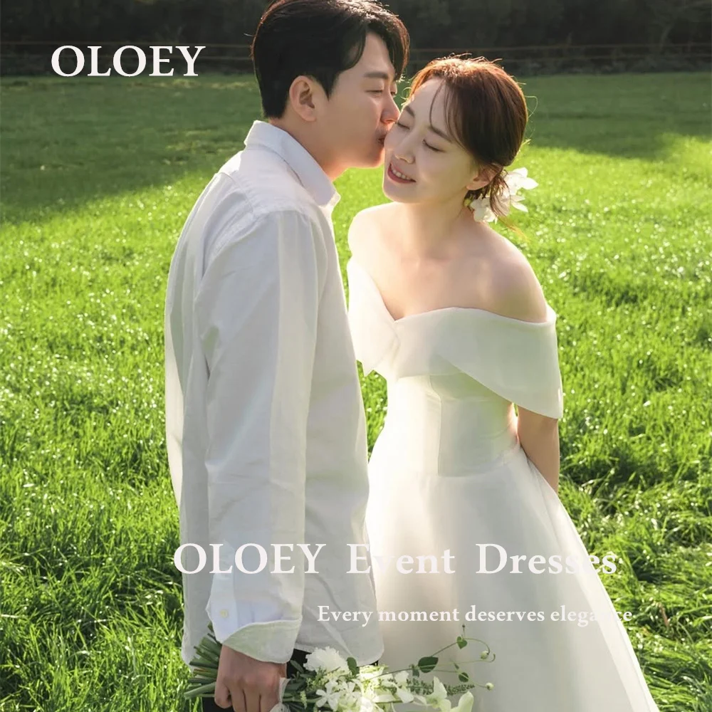 

OLOEY Elegant A Line Wedding Dresses Korea Photo Shoot Off Shoulder Pleats Bridal Gowns Floor Length Corset Back Customized