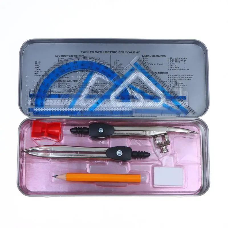 9Pcs Multi-functional Mathematical Drawing Compass Kit Compasses And Rulers Set Kawaii Triangle Ruler Ruler Student Sets Ruler